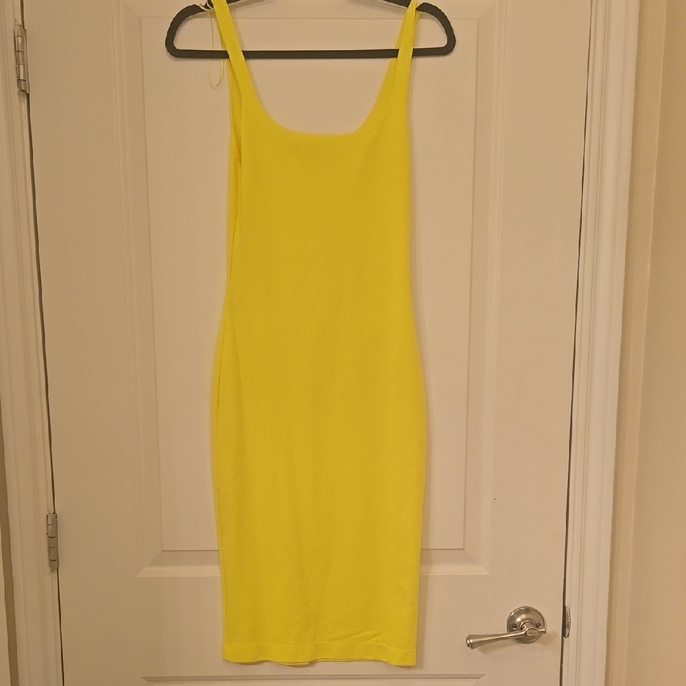 Zara Yellow Ribbed Sheath Midi Dress